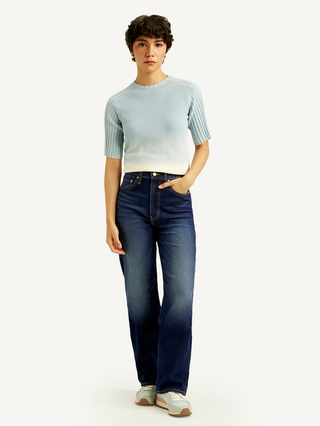Women's Navy Blue Ribcage Straight Fit High Rise Jeans - Front View