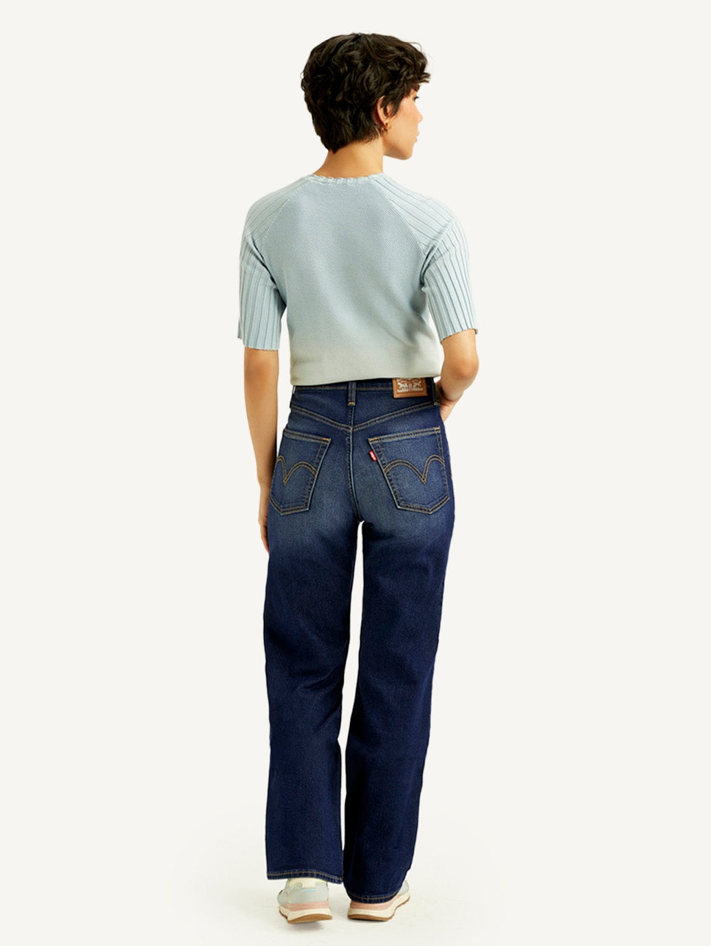 Women's Navy Blue Ribcage Straight Fit High Rise Jeans - Back View