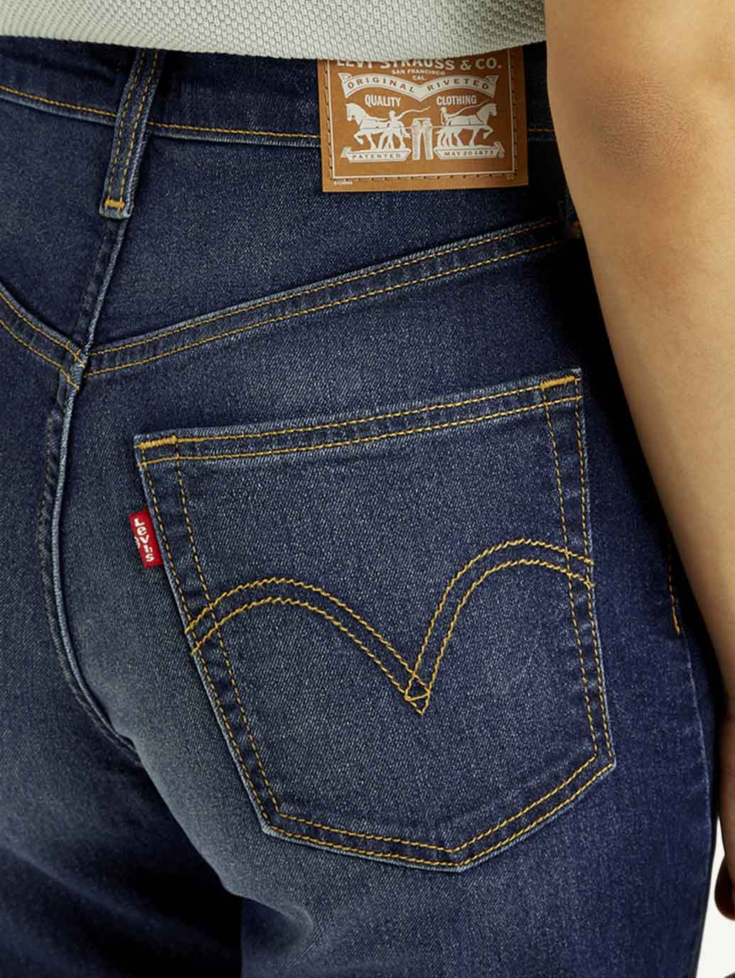Women's Navy Blue Ribcage Straight Fit High Rise Jeans - Detail View