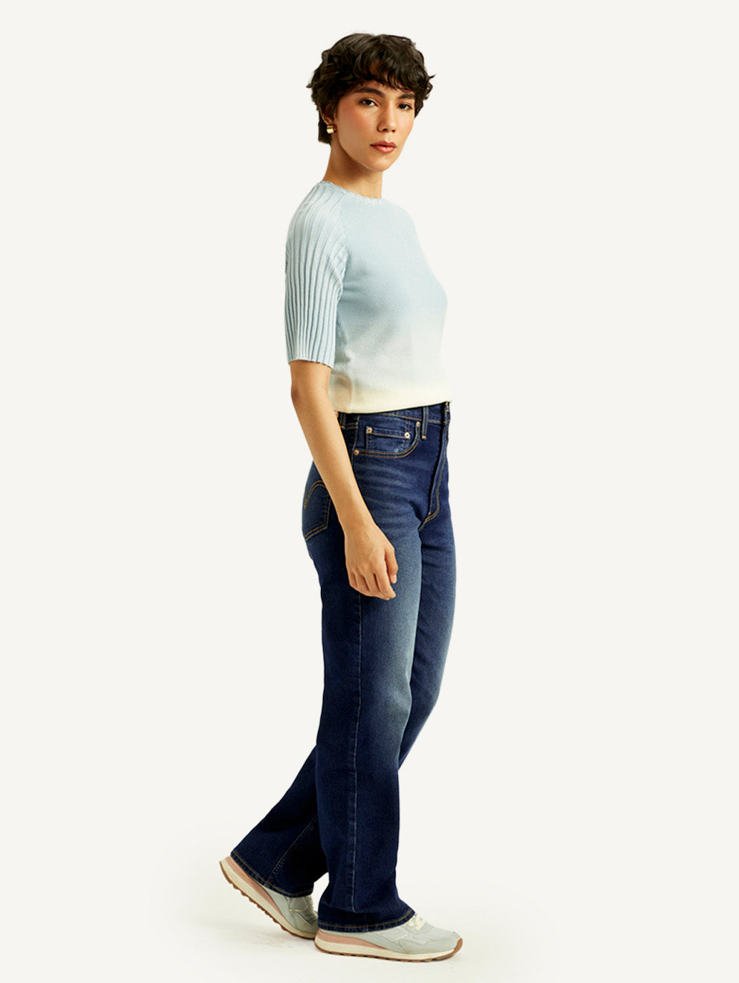 Women's Navy Blue Ribcage Straight Fit High Rise Jeans - Side View