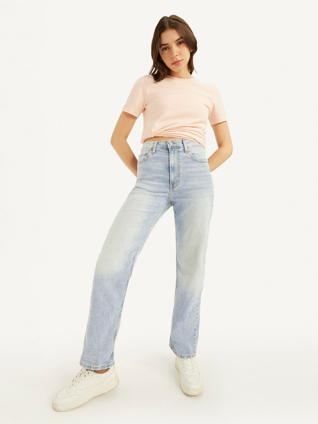 Women's Blue Ribcage Straight Fit High Rise Jeans - 4486b126-6240-46b9-b8ed-b5f206440e02 View