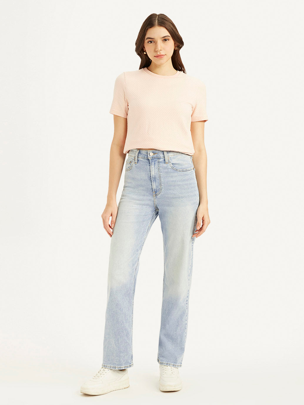 Women's Blue Ribcage Straight Fit High Rise Jeans - 363478c0-ffd9-48dc-8f77-0489b9f23cfe View