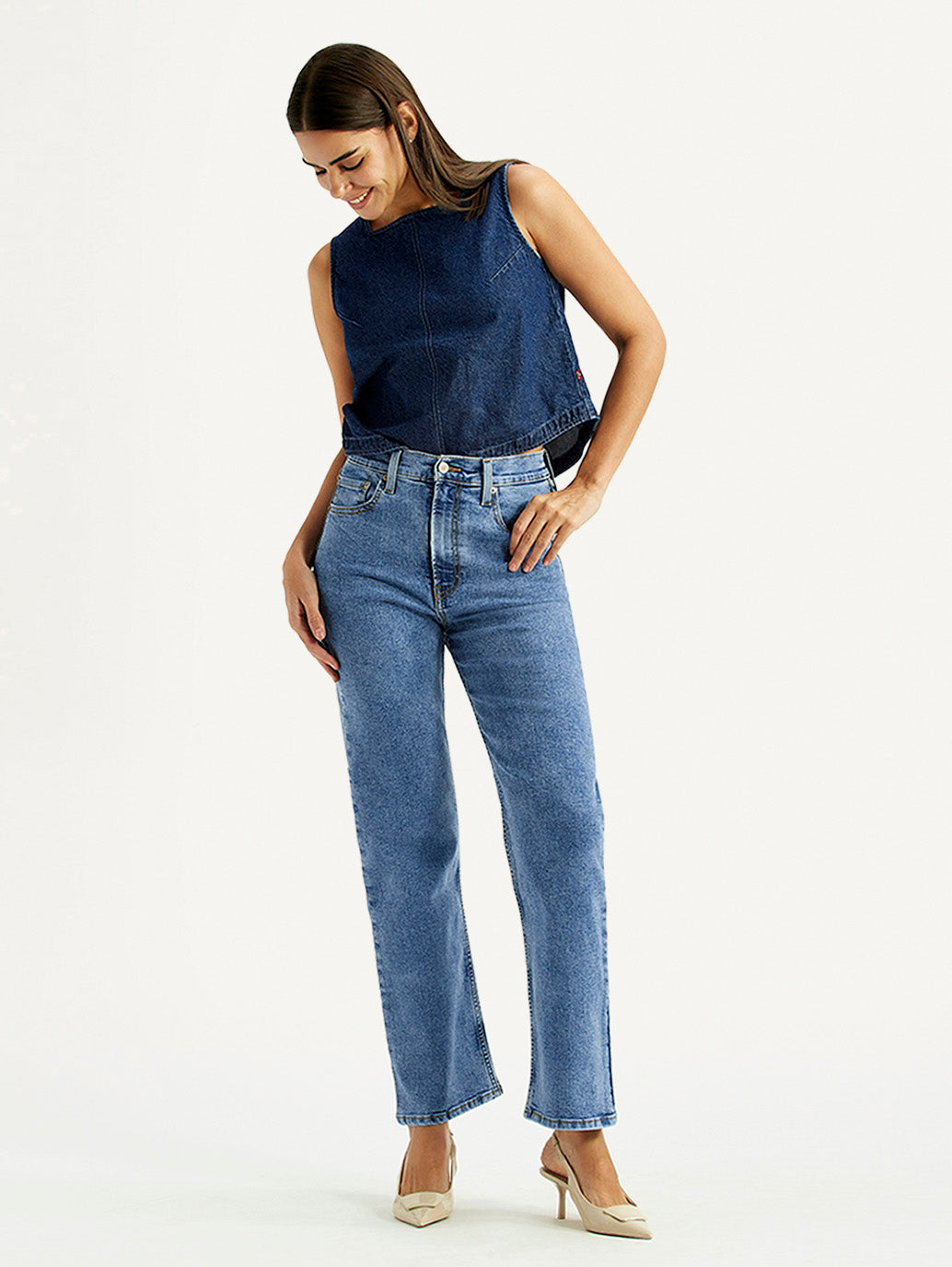 Women's Blue Ribcage Straight Fit High Rise Jeans