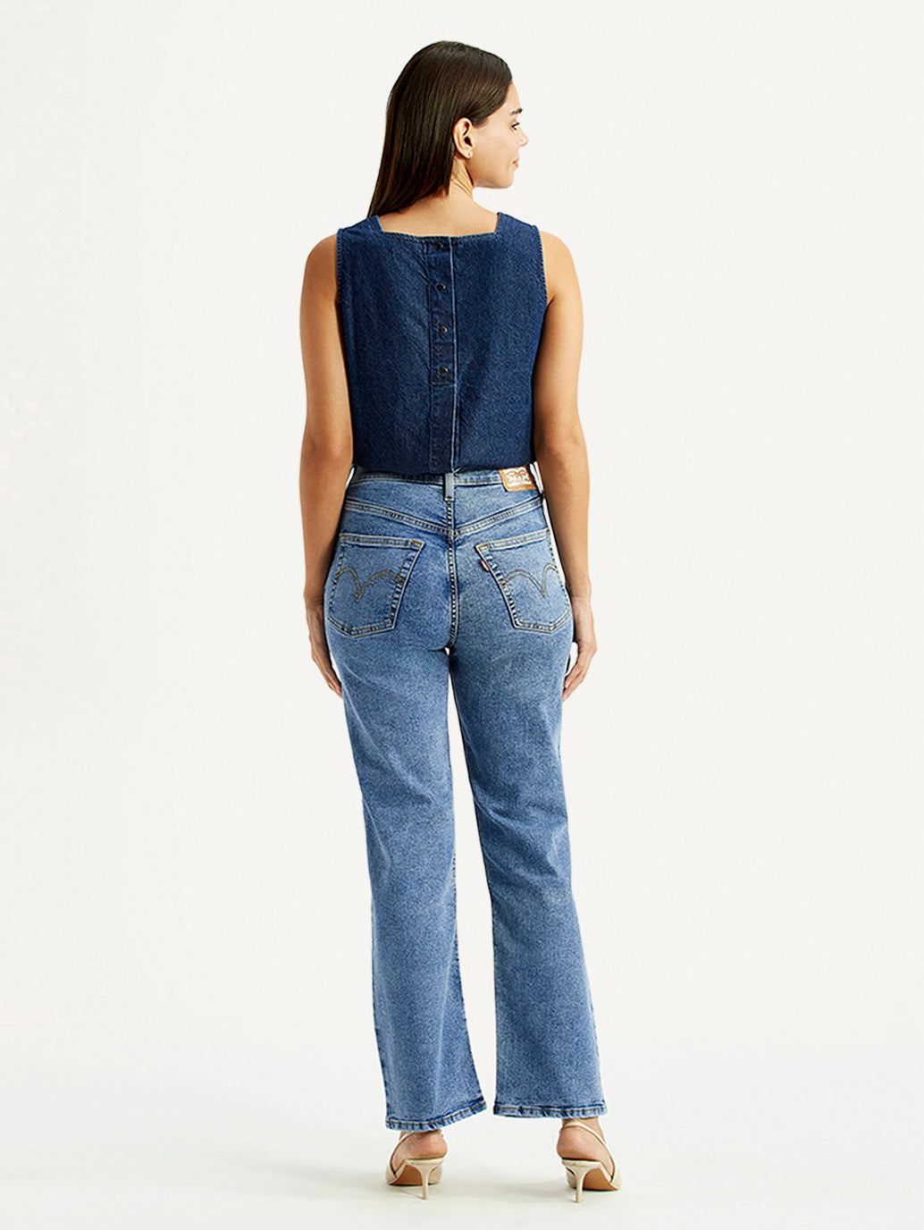 Women's Blue Ribcage Straight Fit High Rise Jeans - Back View