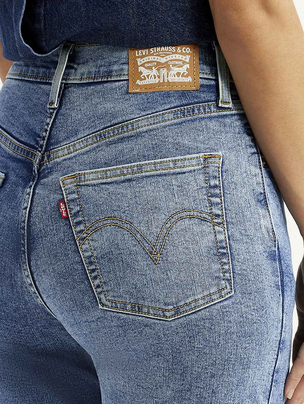 Women's Blue Ribcage Straight Fit High Rise Jeans - Detail View