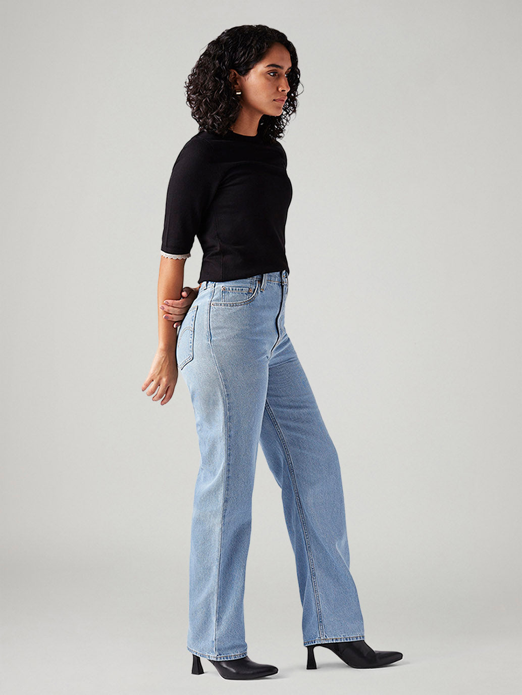 Women's Light Blue Ribcage Straight Fit High Rise Jeans - Side View