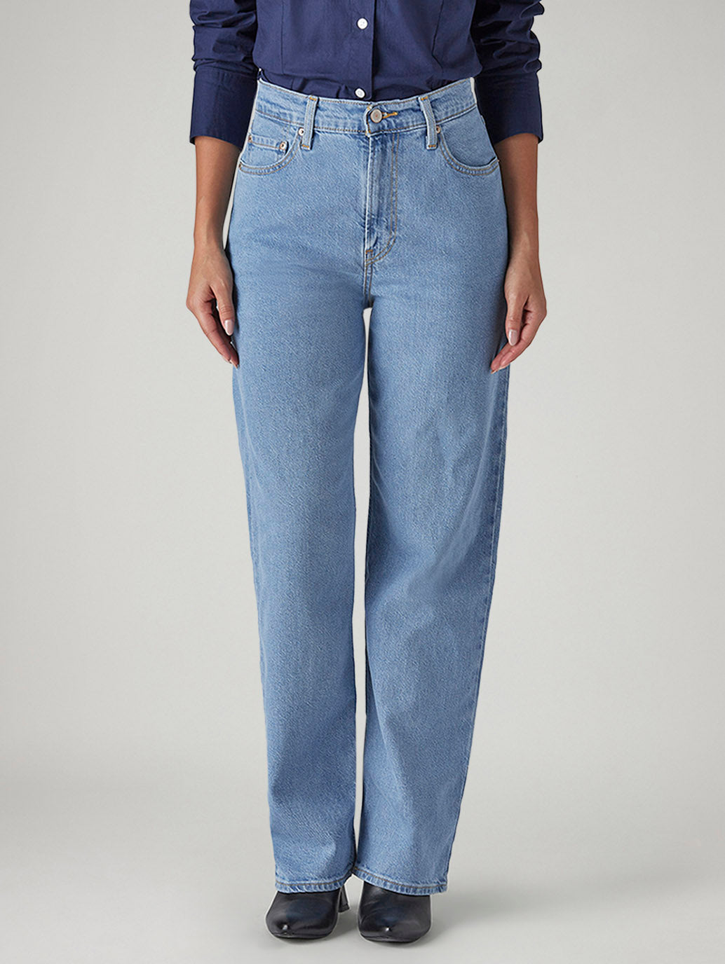 Women's Light Blue Ribcage Straight Fit High Rise Jeans - Front View
