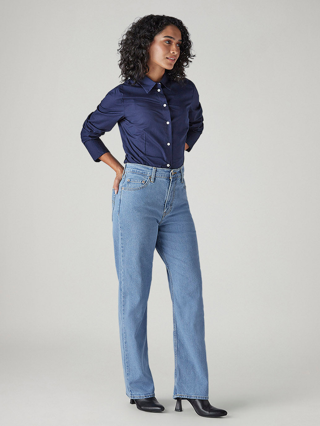Women's Light Blue Ribcage Straight Fit High Rise Jeans - Side View