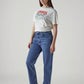 Women's Med Indigo Ribcage Straight High Rise Jeans - Side View