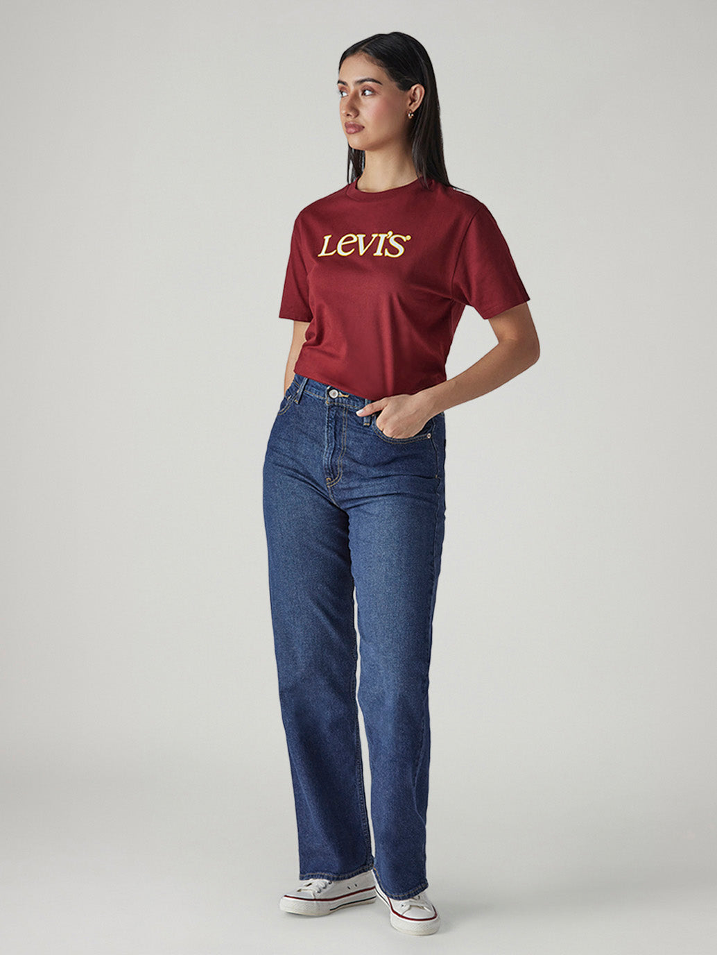 Women's Blue Ribcage Straight Fit High Rise Jeans - Side View