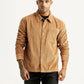 Men's Textured Tan Relaxed Fit Corduroy Shirt - Front View