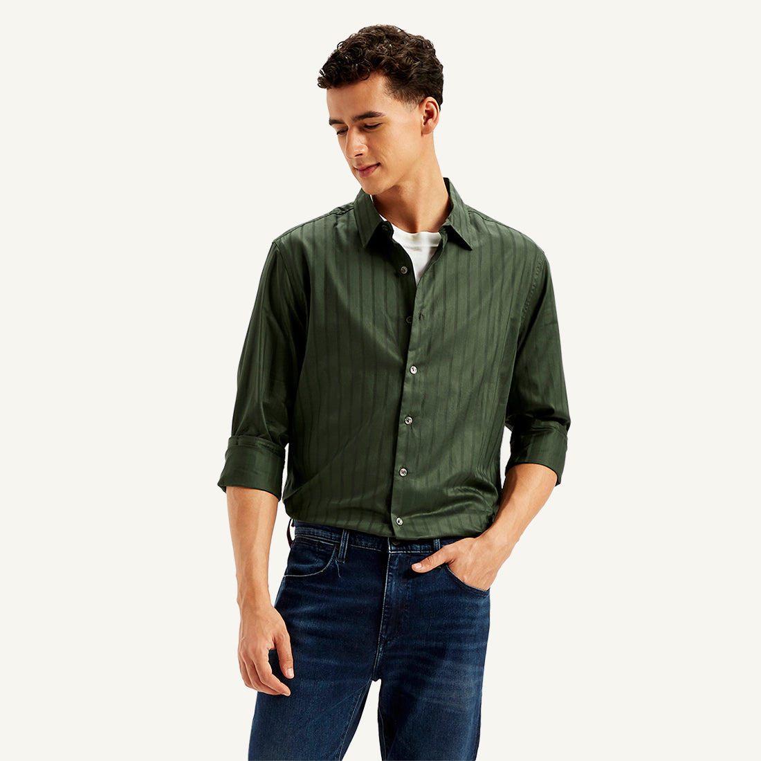 Men's Redloop Self Design Slim Fit Shirt - 05Styleshot View