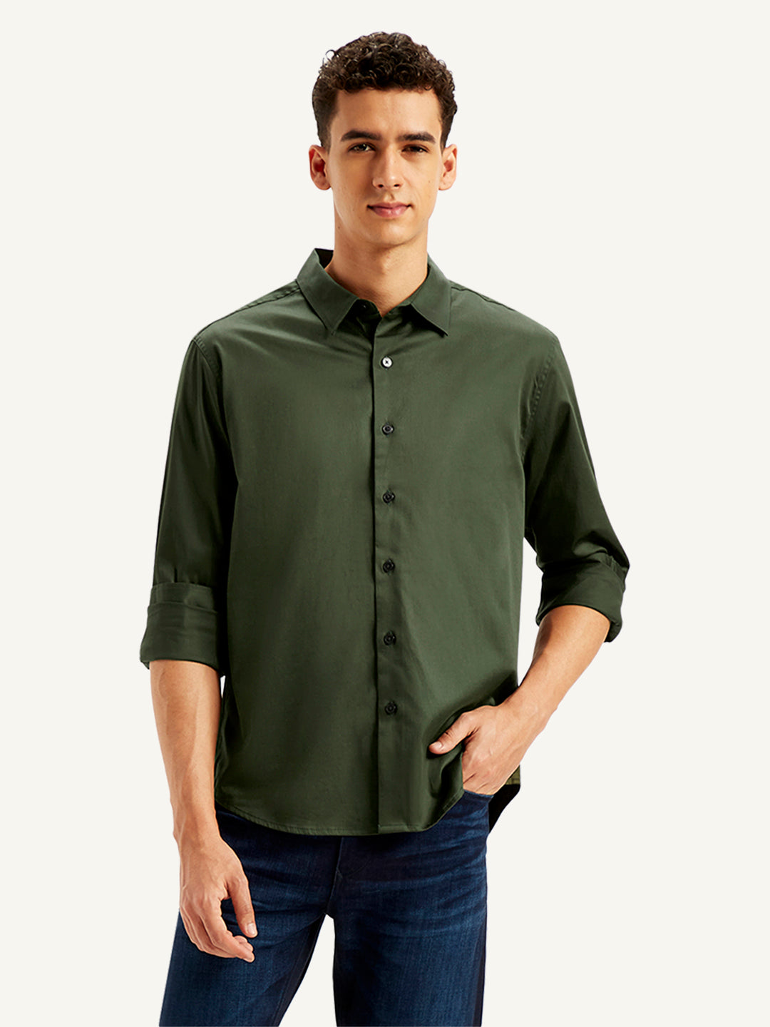 Men's Redloop Solid Slim Fit Shirt - Front View