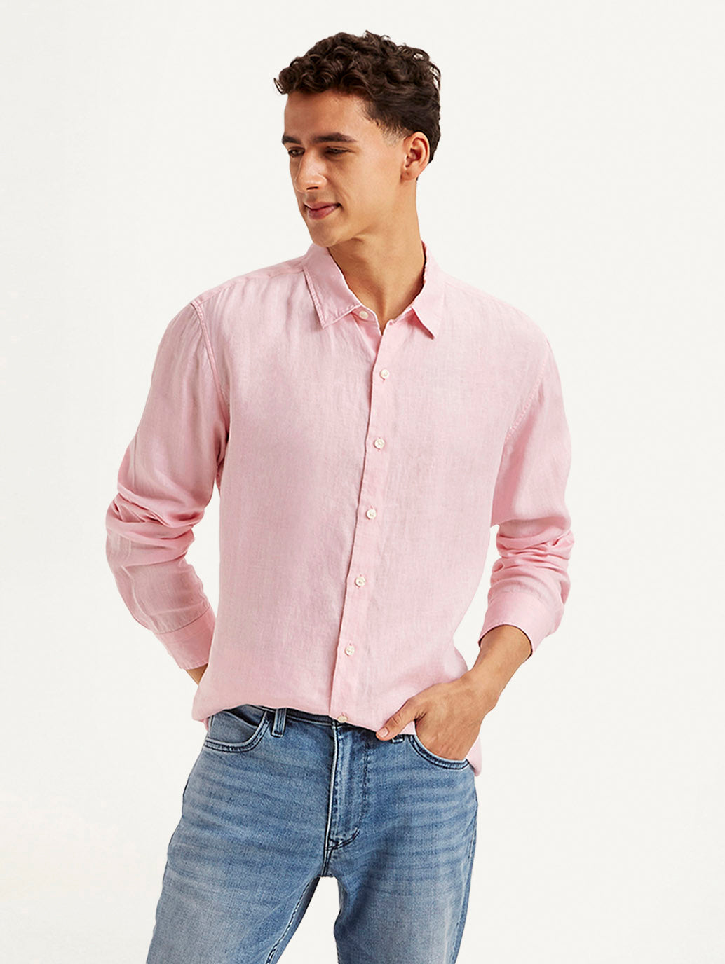 Men's Redloop Solid Slim Fit Linen Shirt - Styleshot View