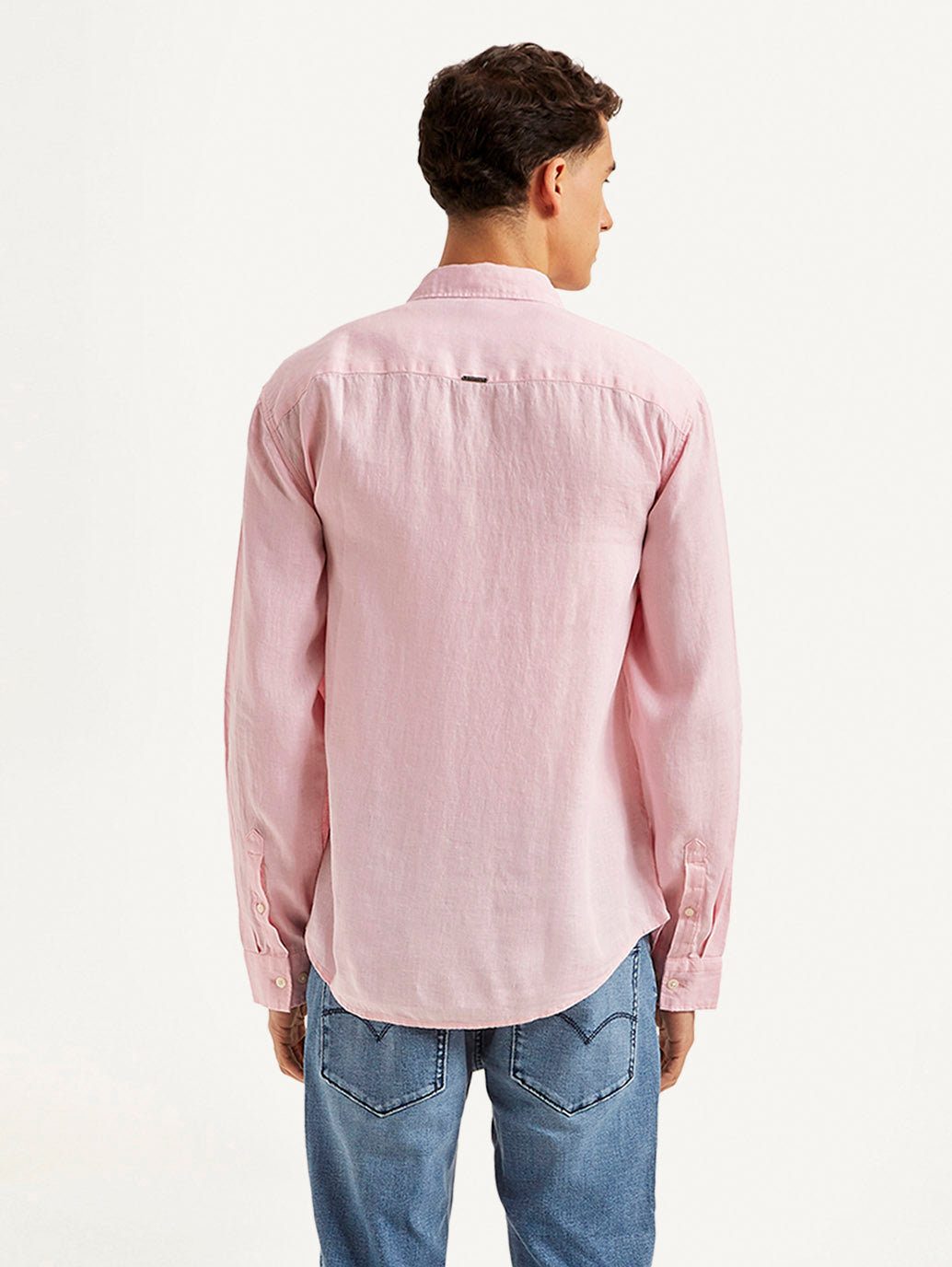 Men's Redloop Solid Slim Fit Linen Shirt - Back View