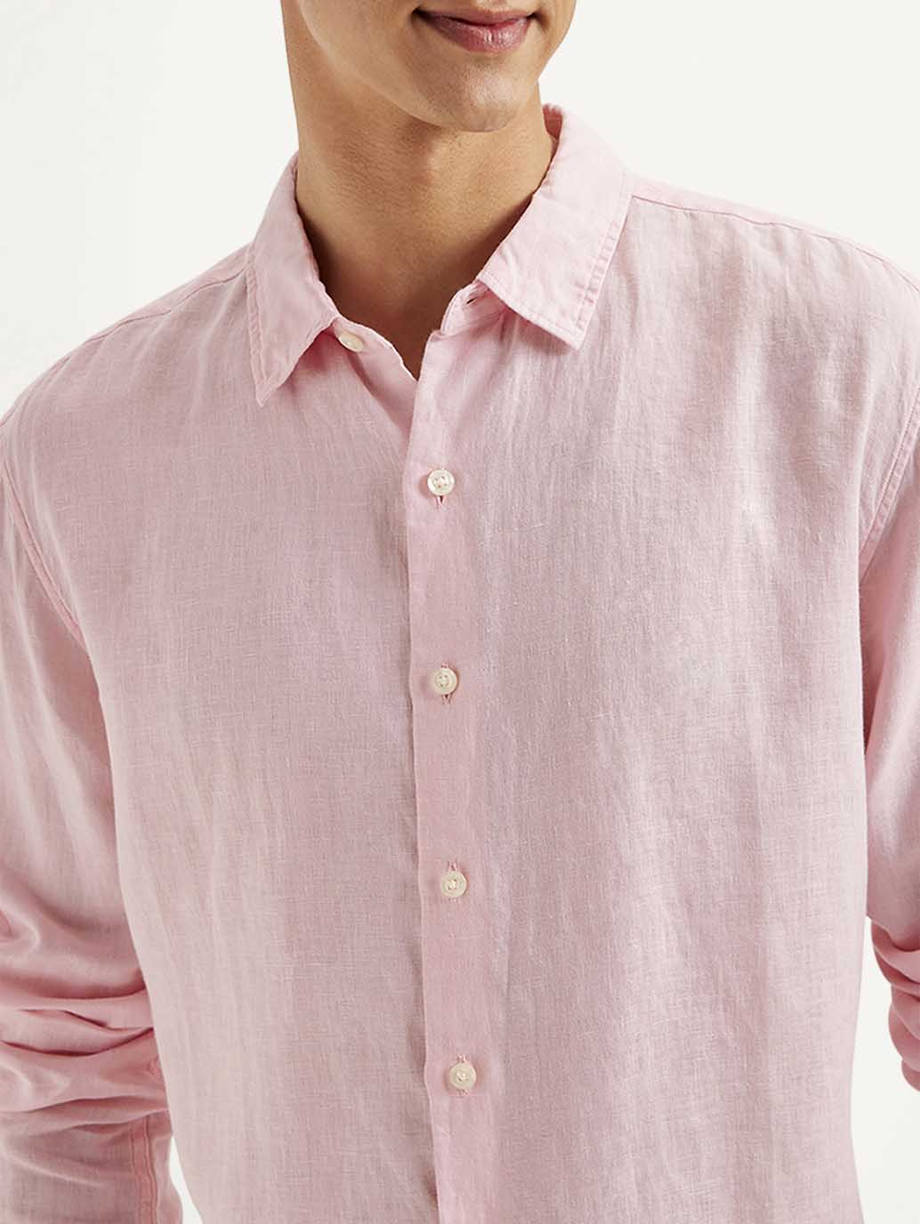 Men's Redloop Solid Slim Fit Linen Shirt - Detail View