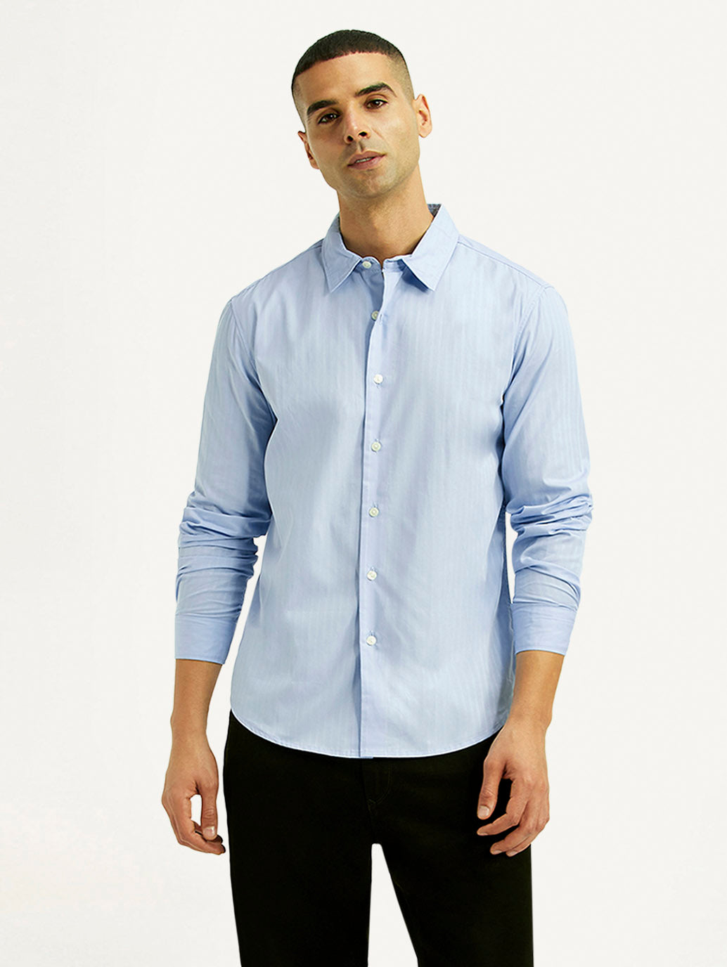 Men's Striped Light Blue Slim Fit Shirt - Styleshot View
