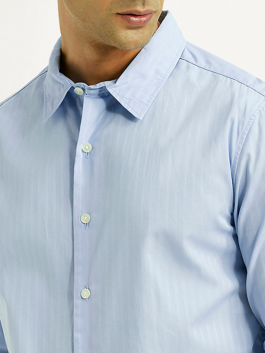 Men's Striped Light Blue Slim Fit Shirt - Detail View