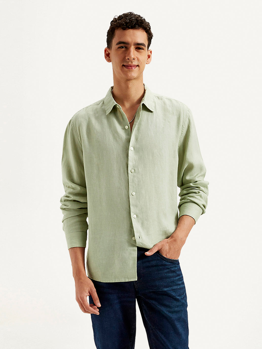 Men's Redloop Solid Slim Fit Linen Shirt