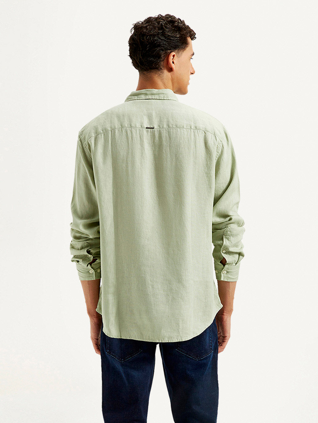 Men's Redloop Solid Slim Fit Linen Shirt - Back View
