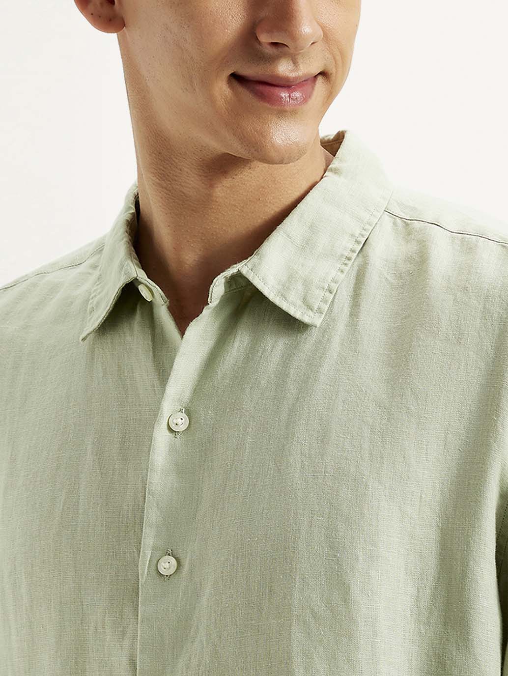 Men's Redloop Solid Slim Fit Linen Shirt - Detail View