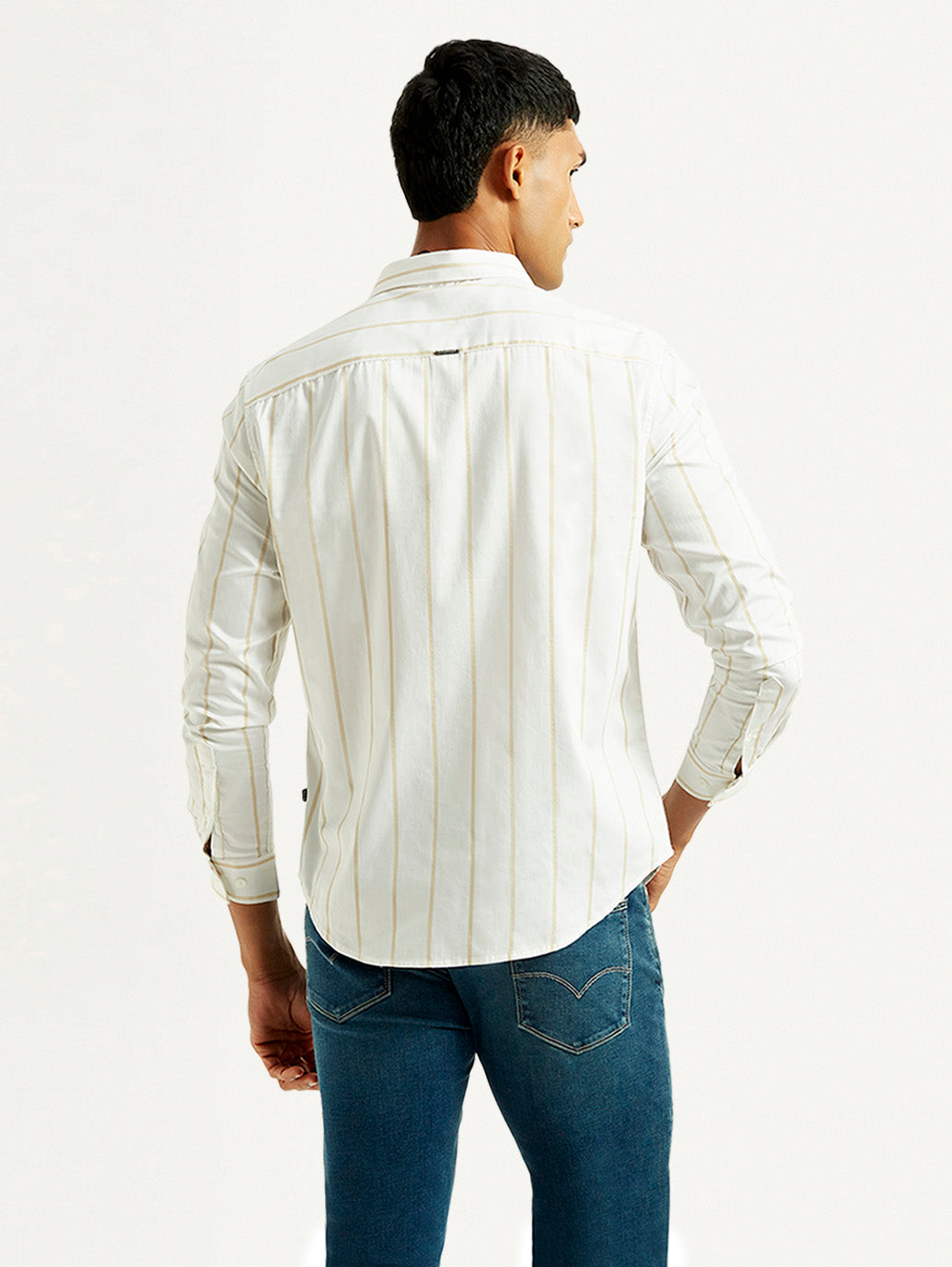 Men's Redloop Striped White Slim Fit Shirt - Back View