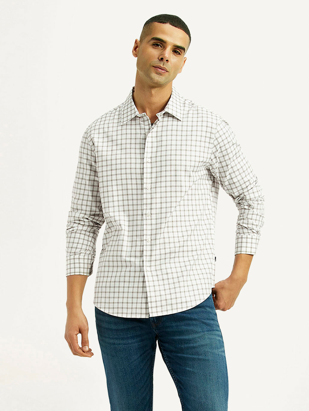 Men's Checkered White Slim Fit Shirt