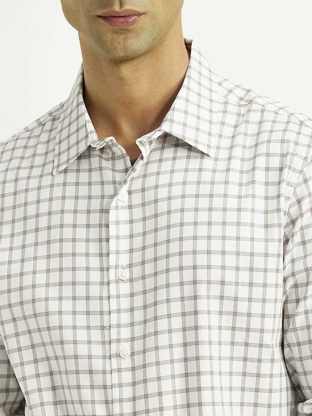Men's Checkered White Slim Fit Shirt - Detail View