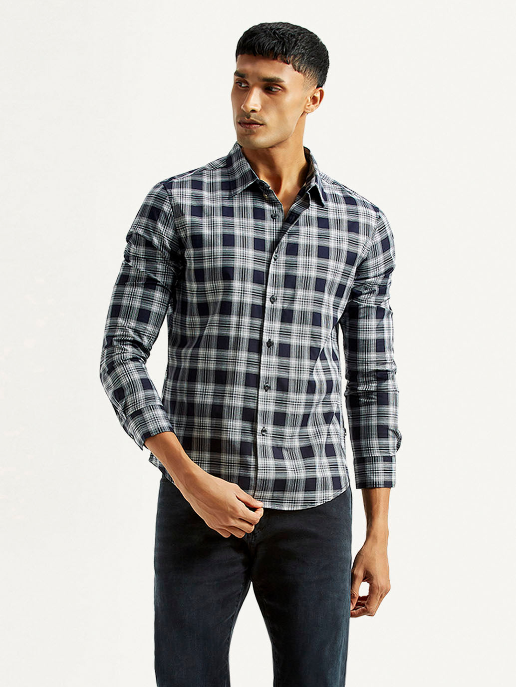Men's Checkered Navy Slim Fit Shirt