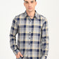 Men's Checkered Grey Slim Fit Shirt - frount View