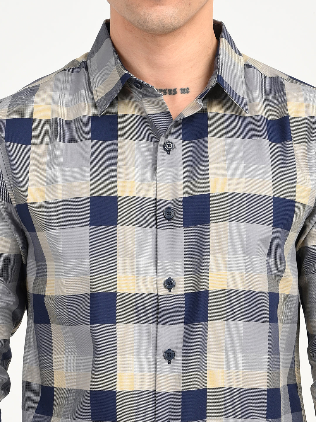 Men's Checkered Grey Slim Fit Shirt - deatil View