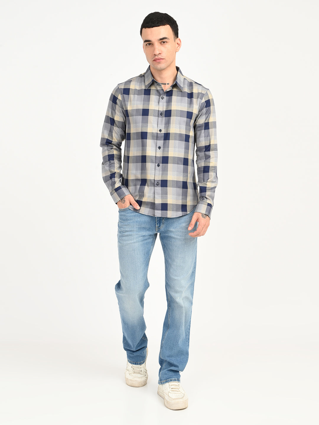 Men's Checkered Grey Slim Fit Shirt - 6 View