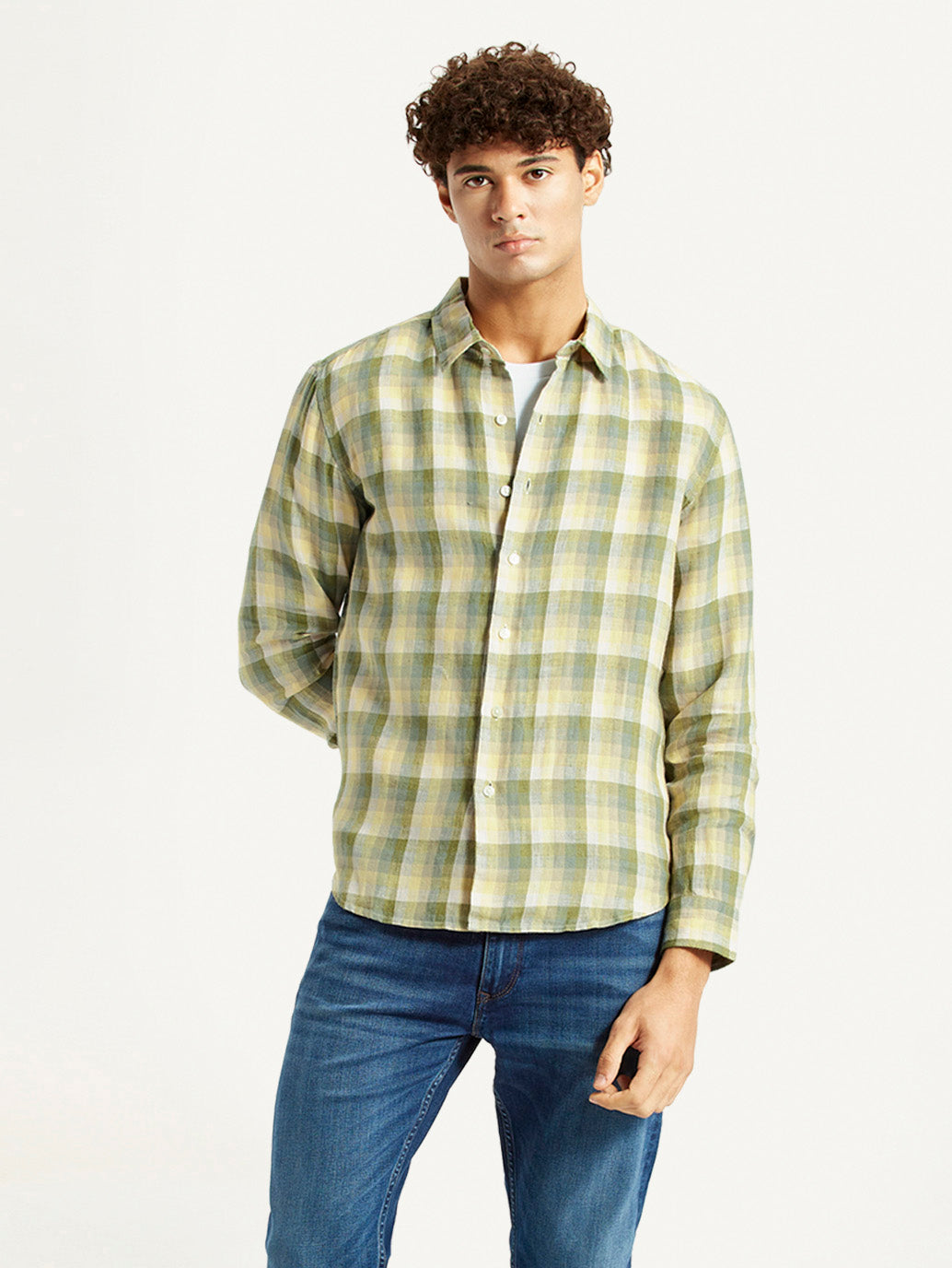 Men's Checkered Yellow Slim Fit Shirt - Styleshot View