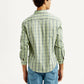 Men's Checkered Light Green Slim Fit Shirt - Back View