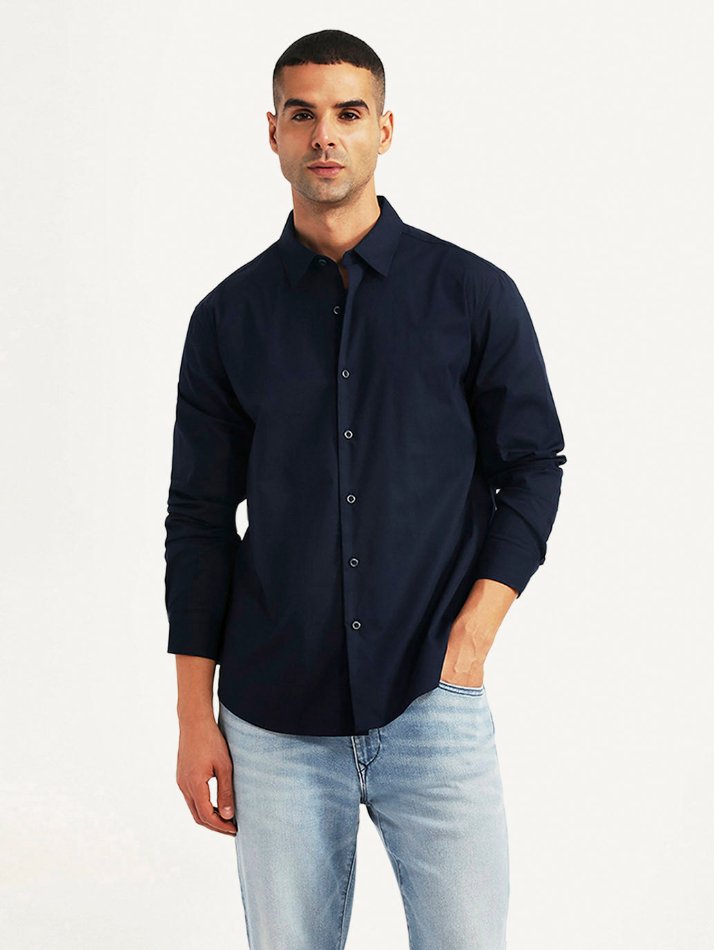 Men's Solid Navy Slim Fit Shirt