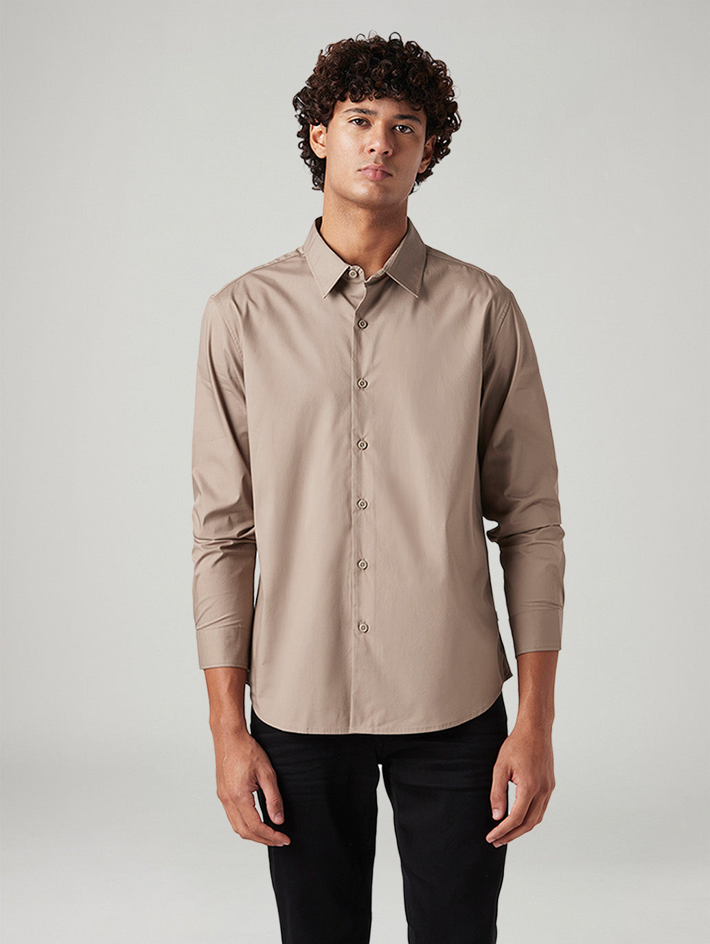 Men's Solid Beige Slim Fit Shirt - a9a48ef5-0daf-4d3f-b067-54f8e436160c View