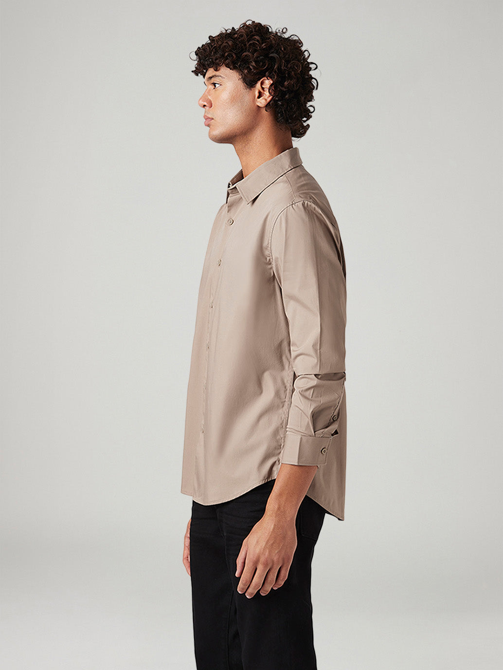 Men's Solid Beige Slim Fit Shirt - c7459a86-a7a0-44fa-a1e7-7bb6d56fddc0 View