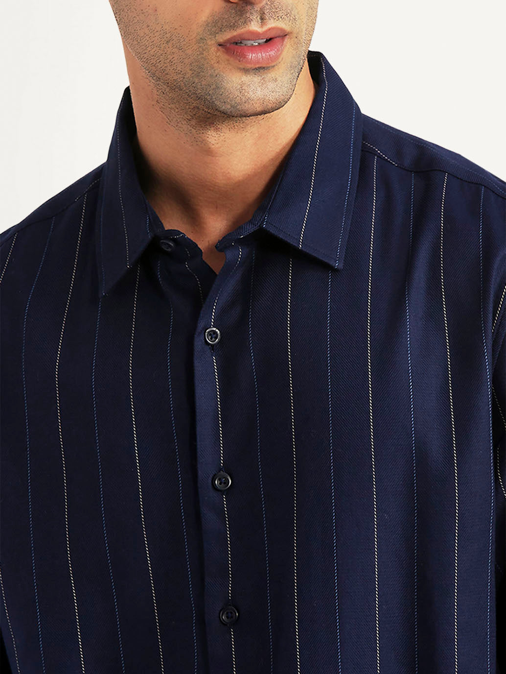 Men's Pin Stripes Navy Slim Fit Shirt - 88b91501-fc5e-4b75-829d-245e3b90af99 View