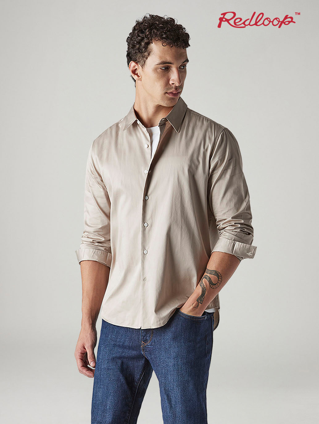 Men's Solid Slim Fit Poplin Redloop Shirt