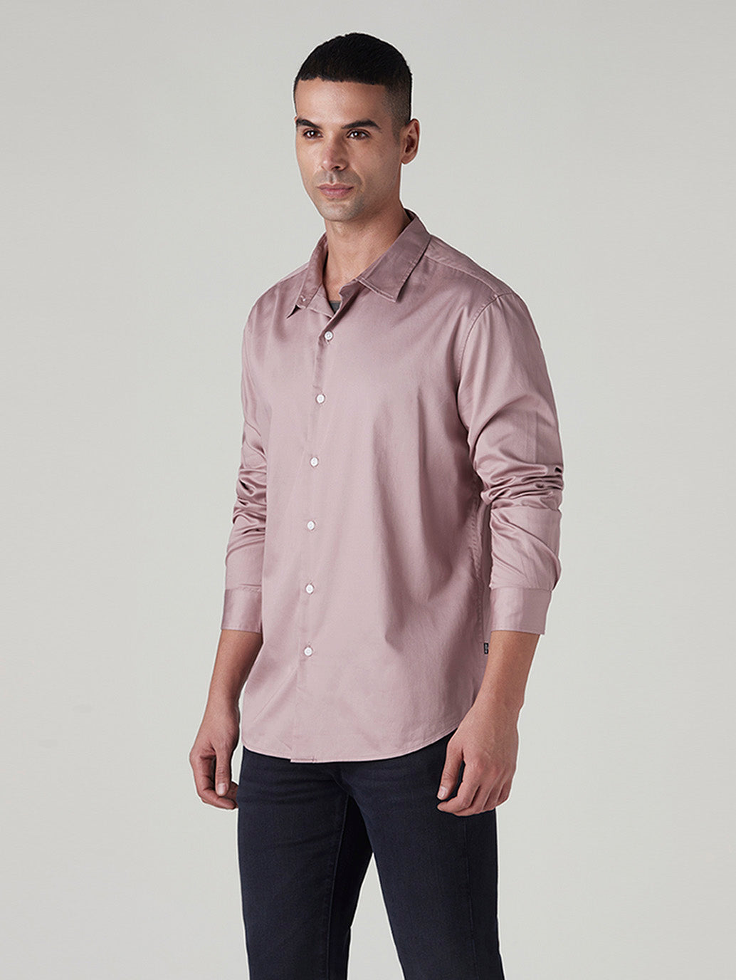 Men's Solid Slim Fit Redloop Shirt - Side View