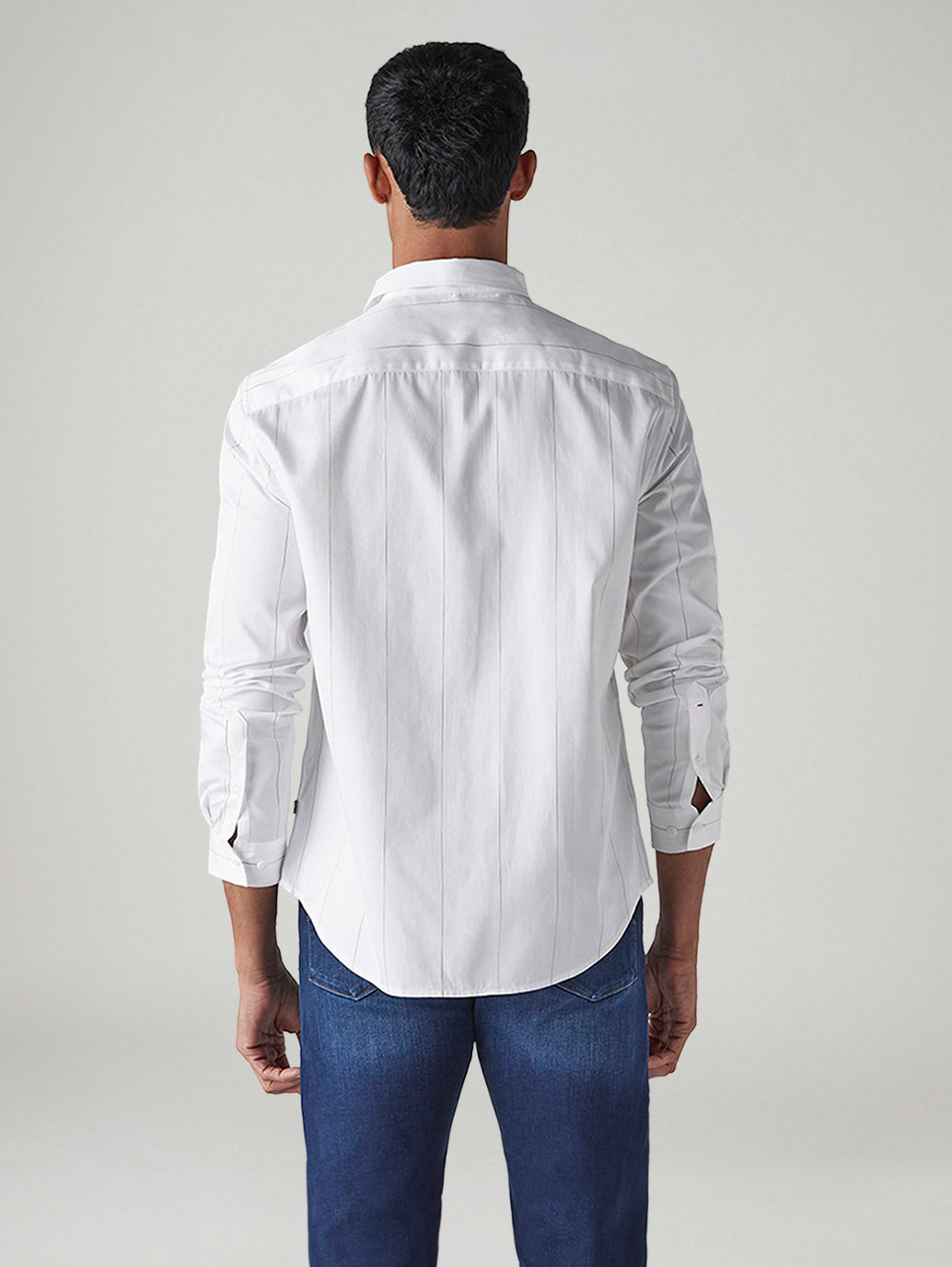 Men's Striped Slim Fit Redloop Poplin Shirt - Back View