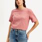 Women's Textured Pink Round Neck Top - Styleshot View