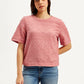 Women's Textured Pink Round Neck Top - Front View