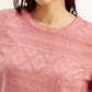 Women's Textured Pink Round Neck Top - Detail View