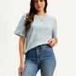 Women's Textured Light Blue Round Neck Top - Styleshot View