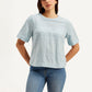 Women's Textured Light Blue Round Neck Top - Front View
