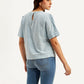 Women's Textured Light Blue Round Neck Top - Back View