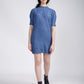 Women's Solid Blue Collar Neck Denim Dress - 1 View