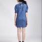 Women's Solid Blue Collar Neck Denim Dress - 3 View