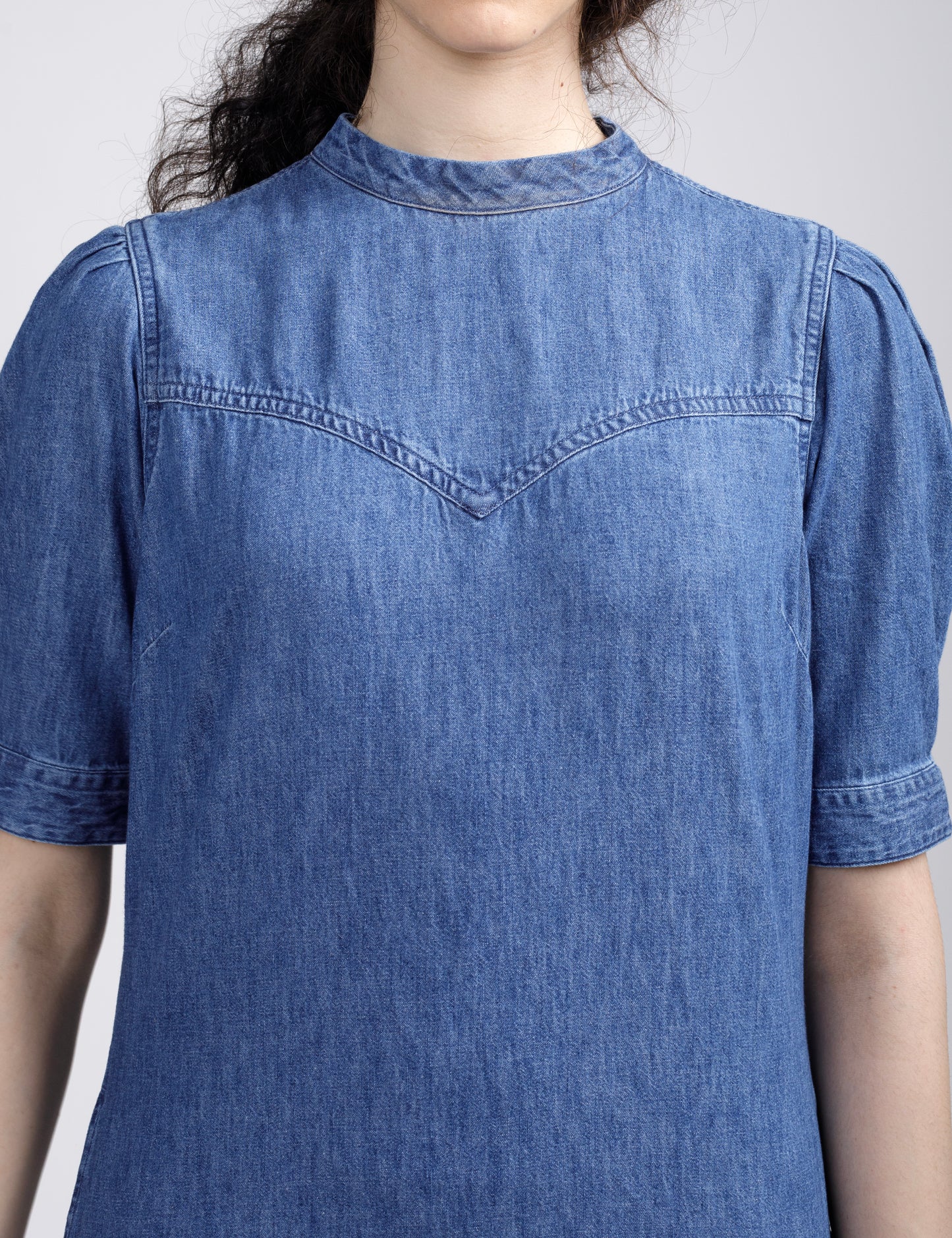 Women's Solid Blue Collar Neck Denim Dress - 4 View